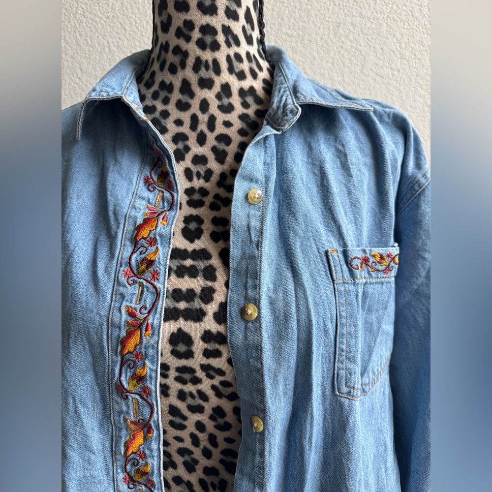 Style Studio Fall Embroidered Denim Button Up - Picture 2 of 7